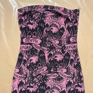 Pink and Black Graphic Strapless Dress